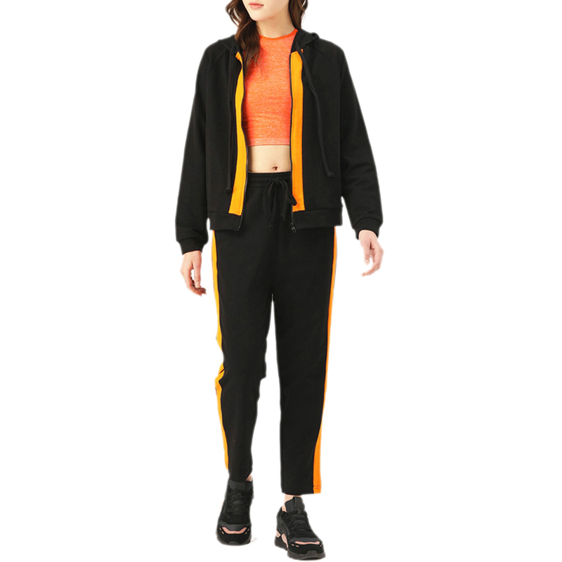 Solid Bl;ack Orange Stripes Hooded Tracksuits