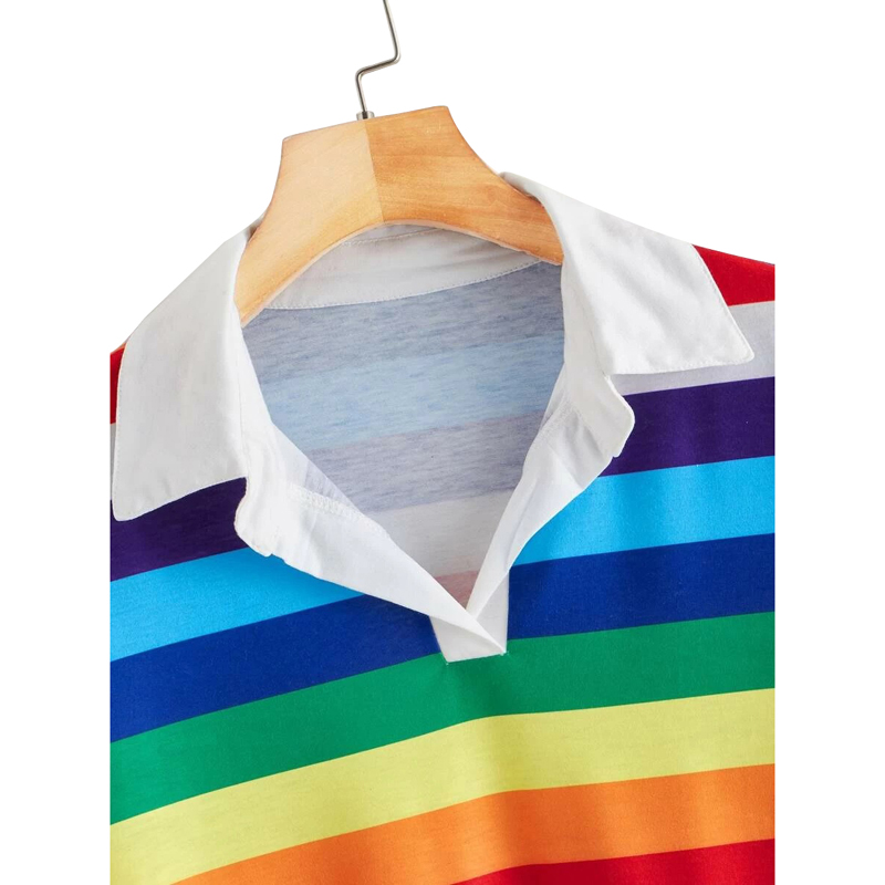 Rainbow Stripped Collar Cop Top